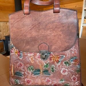 NWOT Brown Embossed Leather Backpack